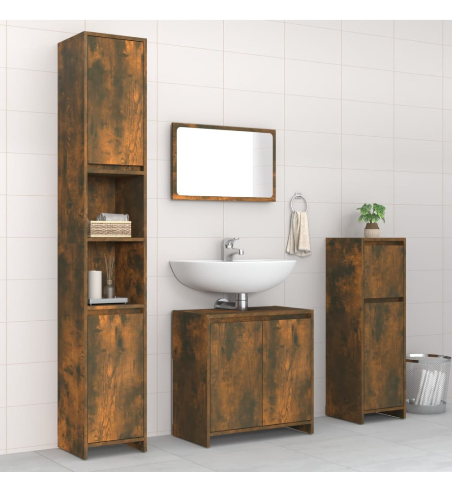 Ensemble de meubles de salle de bain 4 pcs Chêne fumé Bois