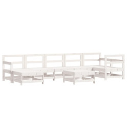 Salon de jardin 8 pcs avec coussins blanc bois massif