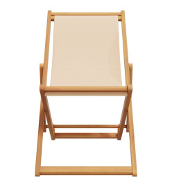 Chaise pliable de plage beige bois massif d'eucalyptus et tissu