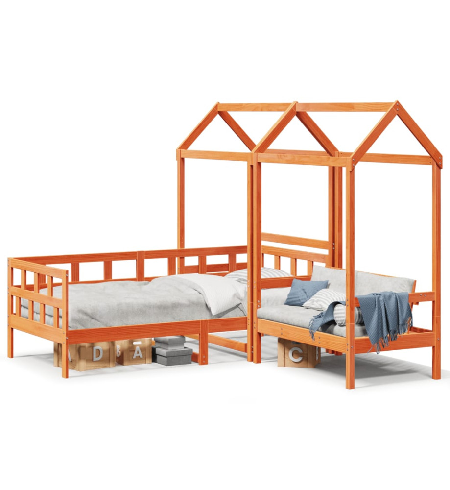 Ensemble de lit de jour avec toit 90x190 cm bois massif de pin Ensemble de lit de jour avec toit 90x190 cm bois massif de pin