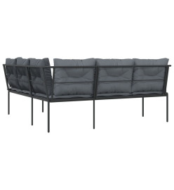 Canapé de jardin avec coussins forme de L noir acier textilène