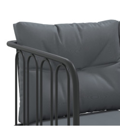 Canapé de jardin avec coussins forme de L noir acier textilène