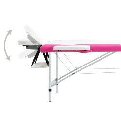 Table de massage pliable 2 zones Aluminium Blanc et rose