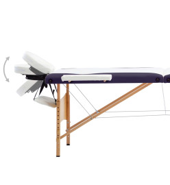 Table de massage pliable 3 zones Bois Blanc et violet