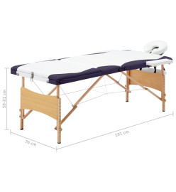 Table de massage pliable 3 zones Bois Blanc et violet