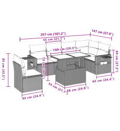 Salon de jardin avec coussins 7 pcs beige résine tressée