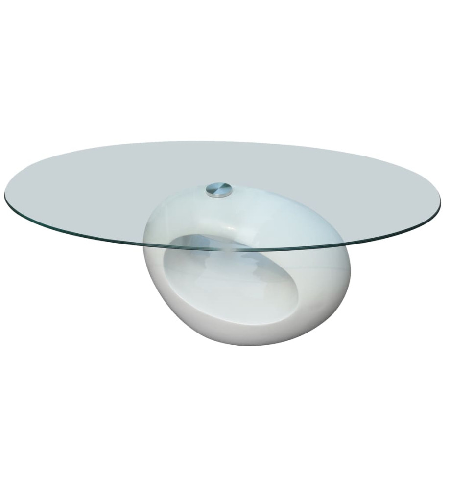 Table basse avec dessus de table en verre ovale Blanc brillant