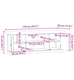 Meuble TV blanc 110x30x41 cm bois d'ingénierie