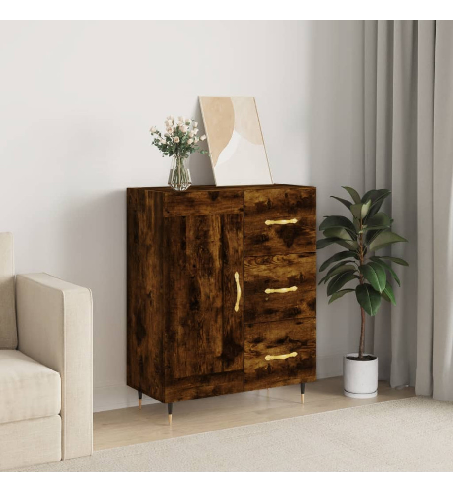 Buffet chêne fumé 69,5x34x90 cm bois d'ingénierie