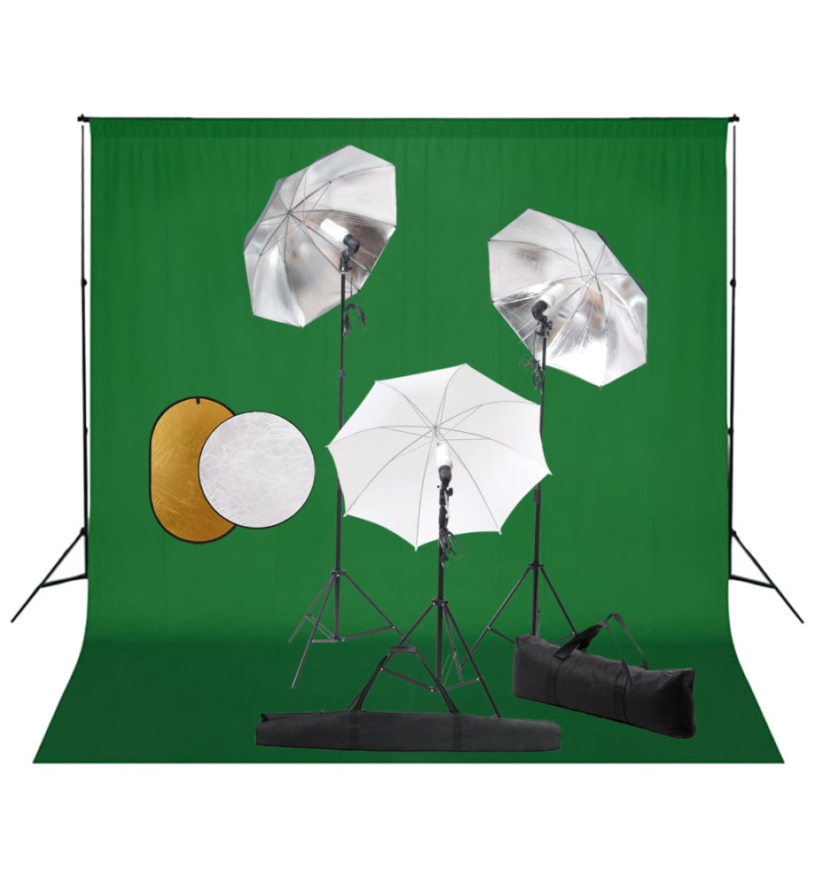 Kit de studio photo avec lampes toile de fond et réflecteur