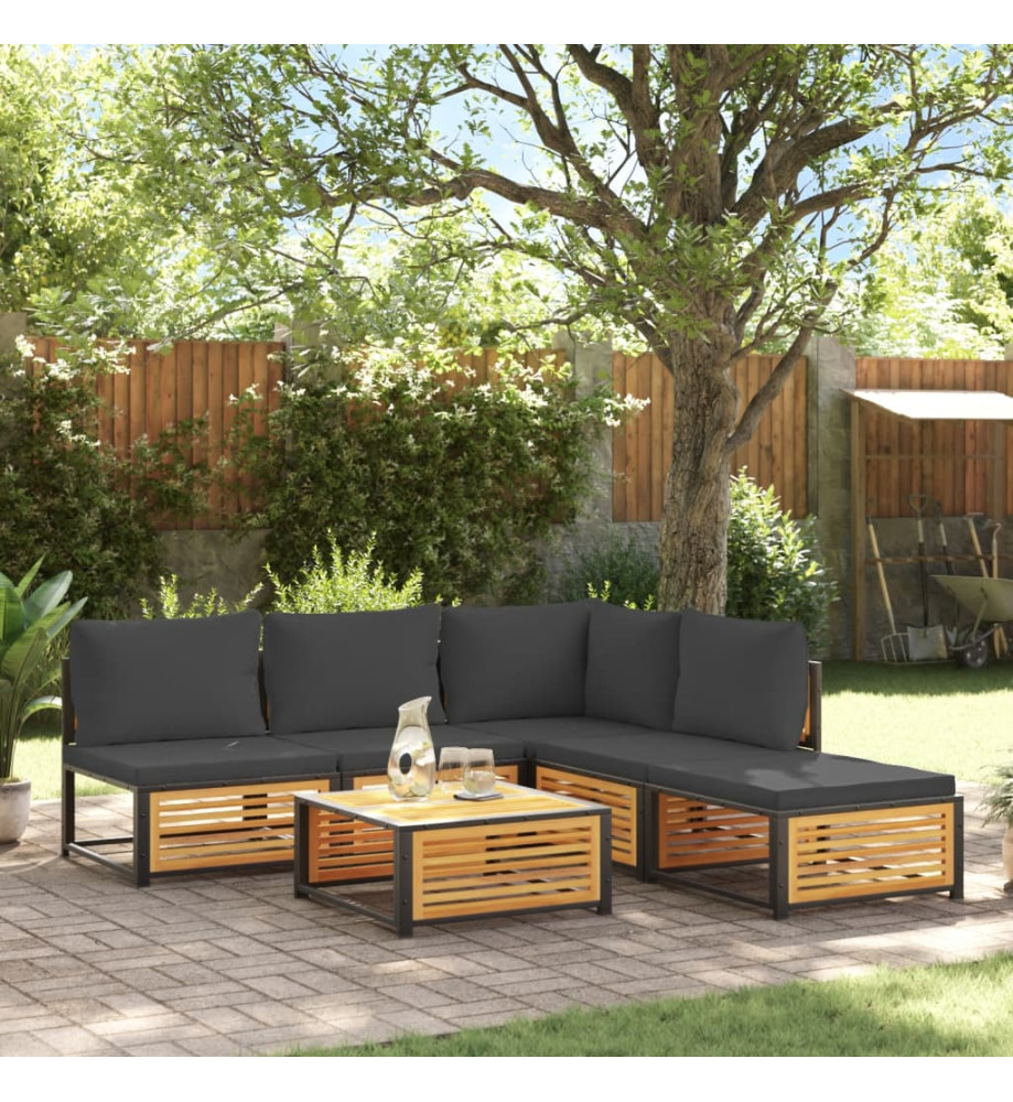 Salon de jardin avec coussins 6 pcs bois d'acacia solide Salon de jardin avec coussins 6 pcs bois d'acacia solide