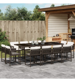 Ensemble à manger de jardin avec coussins 13 pcs marron rotin