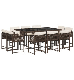 Ensemble à manger de jardin et coussins 11 pcs marron rotin
