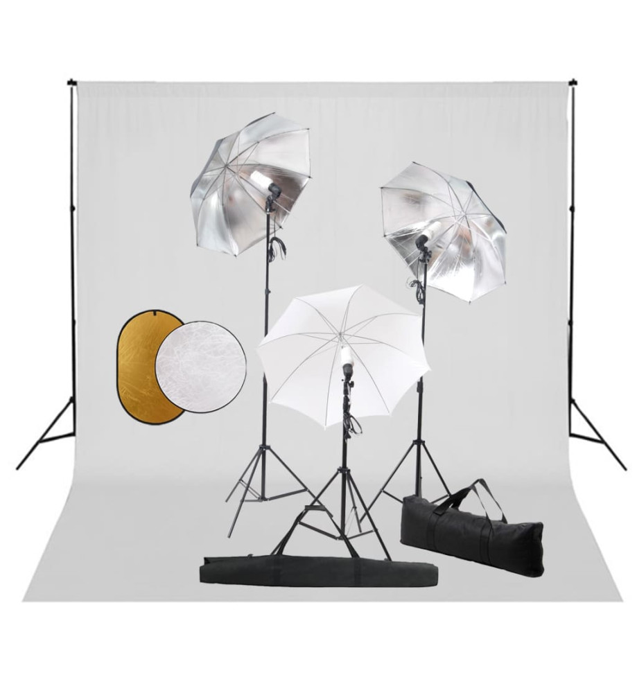 Kit de studio photo avec lampes toile de fond et réflecteur