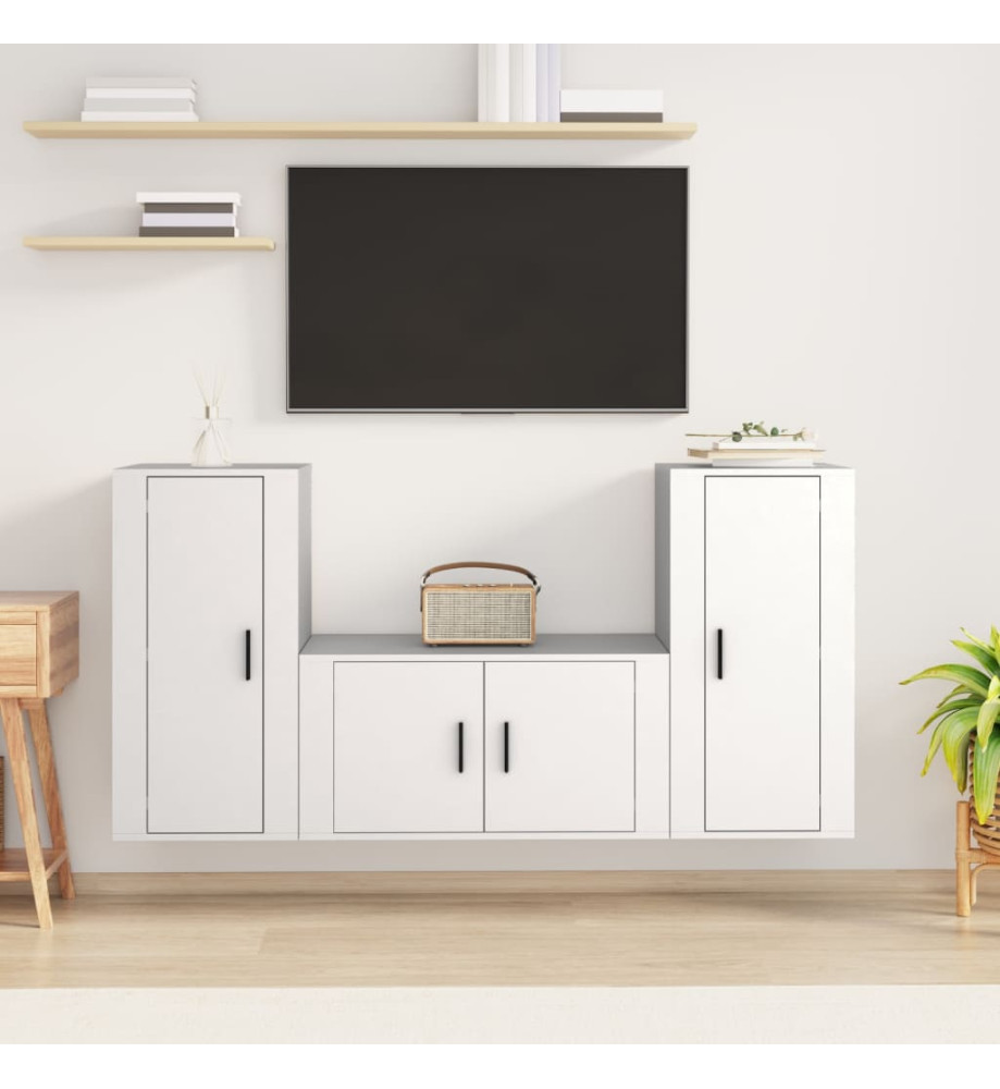 Ensemble de meubles TV 3 pcs Blanc Bois d'ingénierie