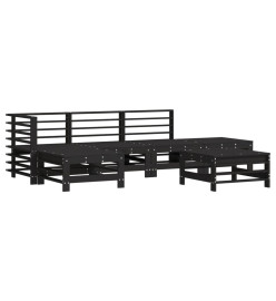 Salon de jardin 6 pcs avec coussins noir bois massif