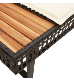 Canapé de jardin avec coussins en forme de L noir rotin acacia