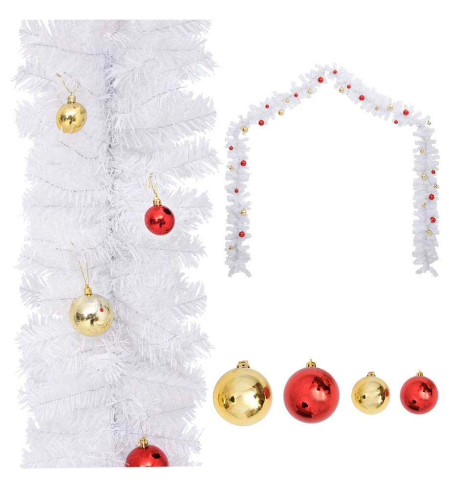 Guirlande de Noël décorée avec boules Blanc 5 m