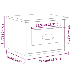 Table de chevet murale chêne fumé 41,5x36x28 cm