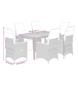 Ensemble de bistro de jardin 7 pcs coussins noir poly rotin