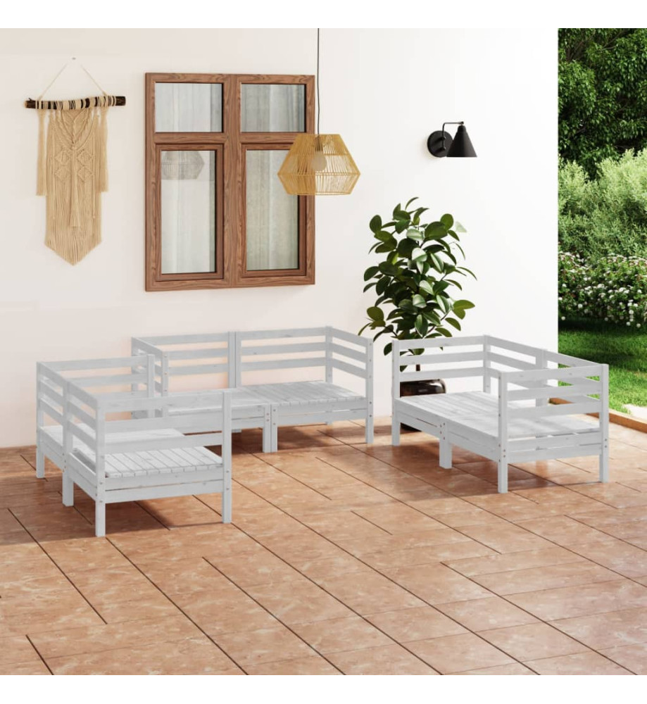 Salon de jardin 6 pcs Blanc Bois de pin massif