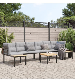 Salon de jardin avec coussins 5 pcs noir acier enduit de poudre