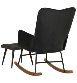 Chaise à bascule avec repose-pied Noir Cuir véritable