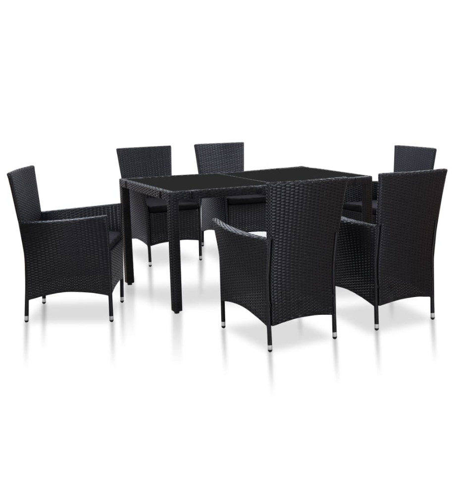 Ensemble à dîner d'extérieur 7 pcs Résine tressée Noir