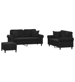 Ensemble de canapés 3 pcs avec coussins noir velours