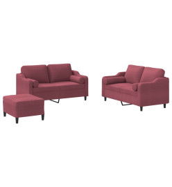 Ensemble de canapés 3 pcs avec coussins rouge bordeaux tissu