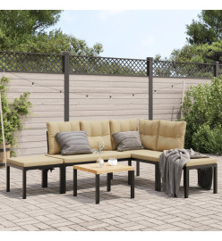 Salon de jardin avec coussins 5 pcs noir acier enduit de poudre