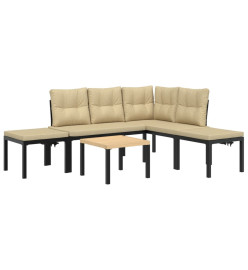 Salon de jardin avec coussins 5 pcs noir acier enduit de poudre