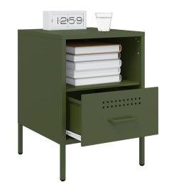 Table de chevet vert olive 36x39x50,5 cm acier laminé à froid