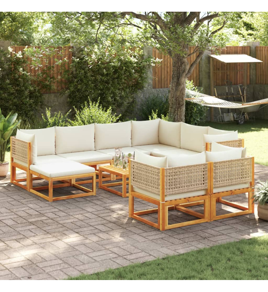 Salon de jardin avec coussins 10 pcs bois d'acacia solide Salon de jardin avec coussins 10 pcs bois d'acacia solide