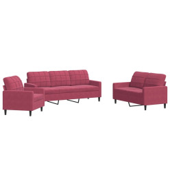 Ensemble de canapés 3 pcs avec coussins Rouge bordeaux Velours