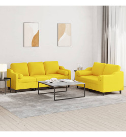 Ensemble de canapés 2 pcs avec coussins jaune clair tissu