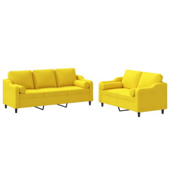 Ensemble de canapés 2 pcs avec coussins jaune clair tissu