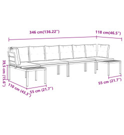 Salon de jardin avec coussins 4 pcs noir acier enduit de poudre