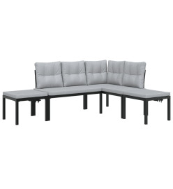 Salon de jardin avec coussins 4 pcs noir acier enduit de poudre