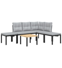 Salon de jardin avec coussins 5 pcs noir acier enduit de poudre