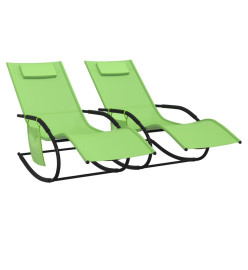 Chaises longues à bascule 2 pcs Vert Acier et textilène