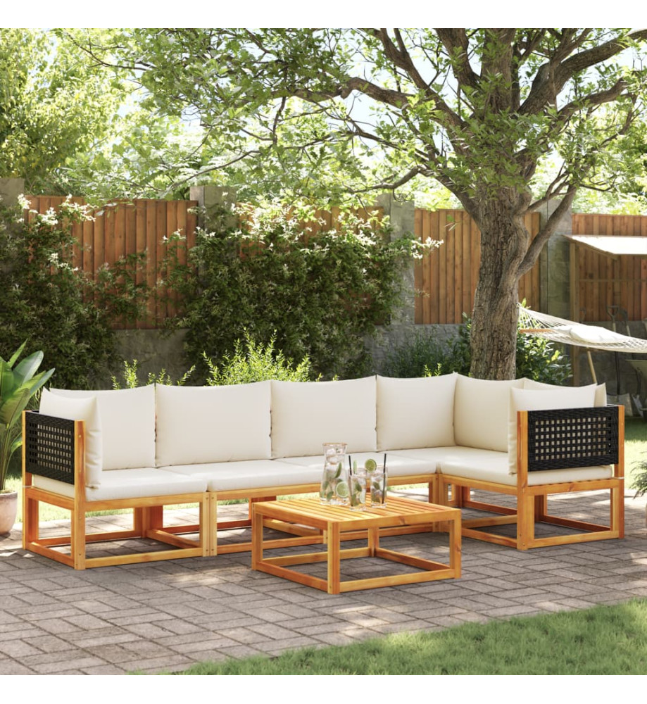 Salon de jardin avec coussins 6 pcs bois d'acacia solide