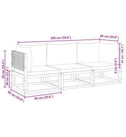 Salon de jardin avec coussins 3 pcs bois massif d'acacia