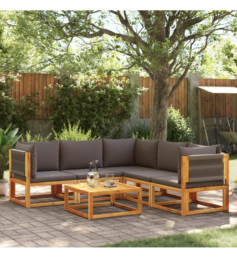 Salon de jardin avec coussins 6 pcs bois d'acacia solide