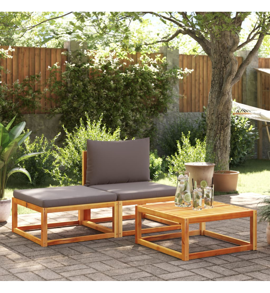 Salon de jardin avec coussins 3 pcs bois massif d'acacia