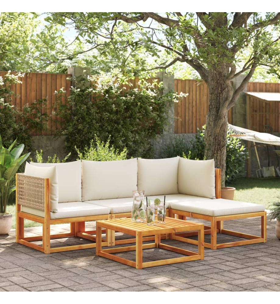 Salon de jardin avec coussins 5 pcs Bois d'acacia solide