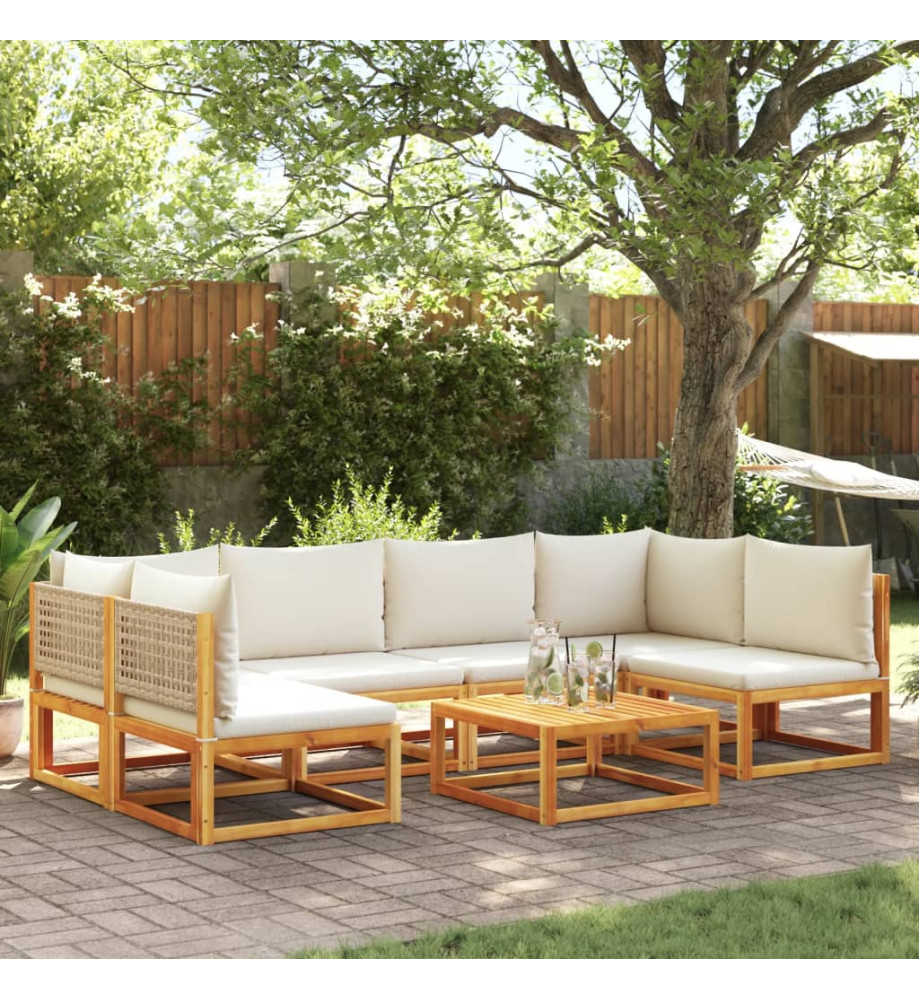 Salon de jardin avec coussins 7 pcs bois massif d'acacia