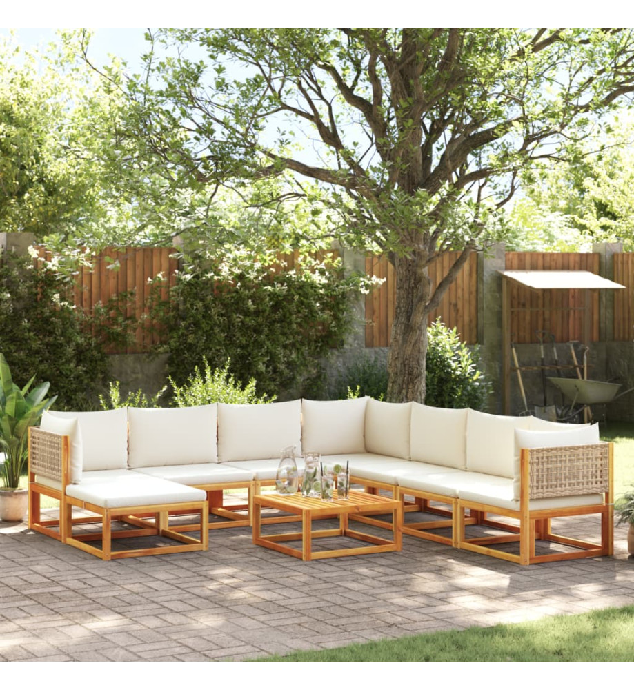 Salon de jardin avec coussins 9 pcs bois massif d'acacia