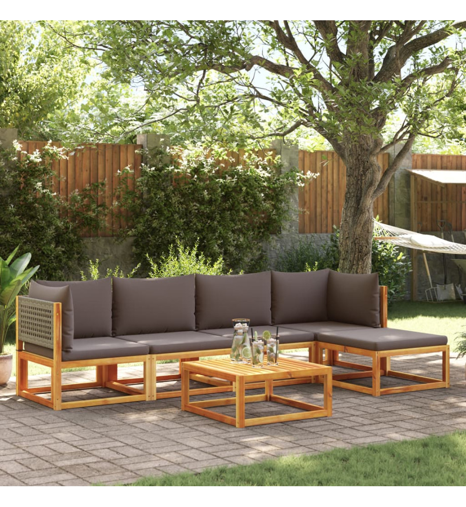 Salon de jardin avec coussins 6 pcs bois d'acacia solide