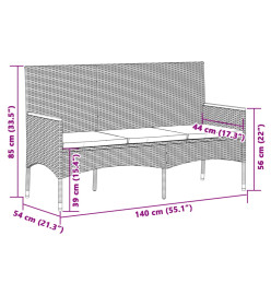 Banc de jardin à 3 places avec coussins noir résine tressée